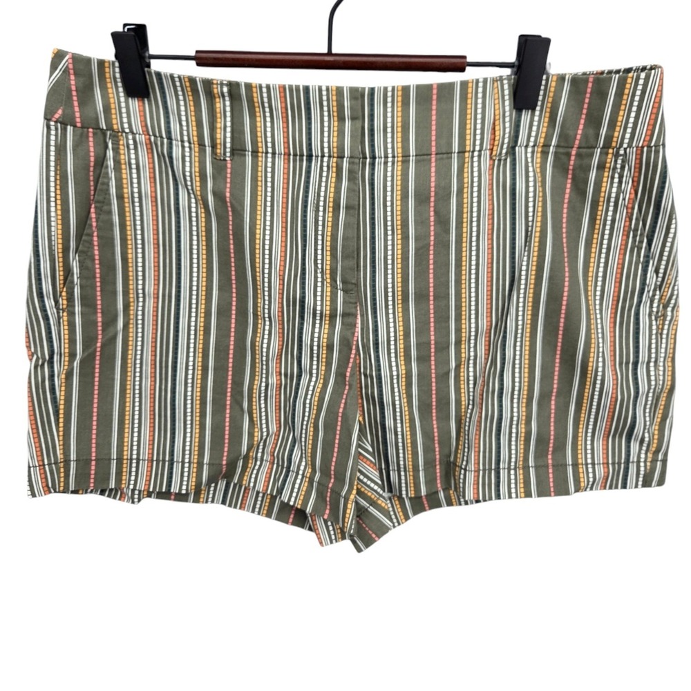 LOFT Size 8 Olive Striped 4" Shorts Cotton Coastal Preppy Boho EUC
